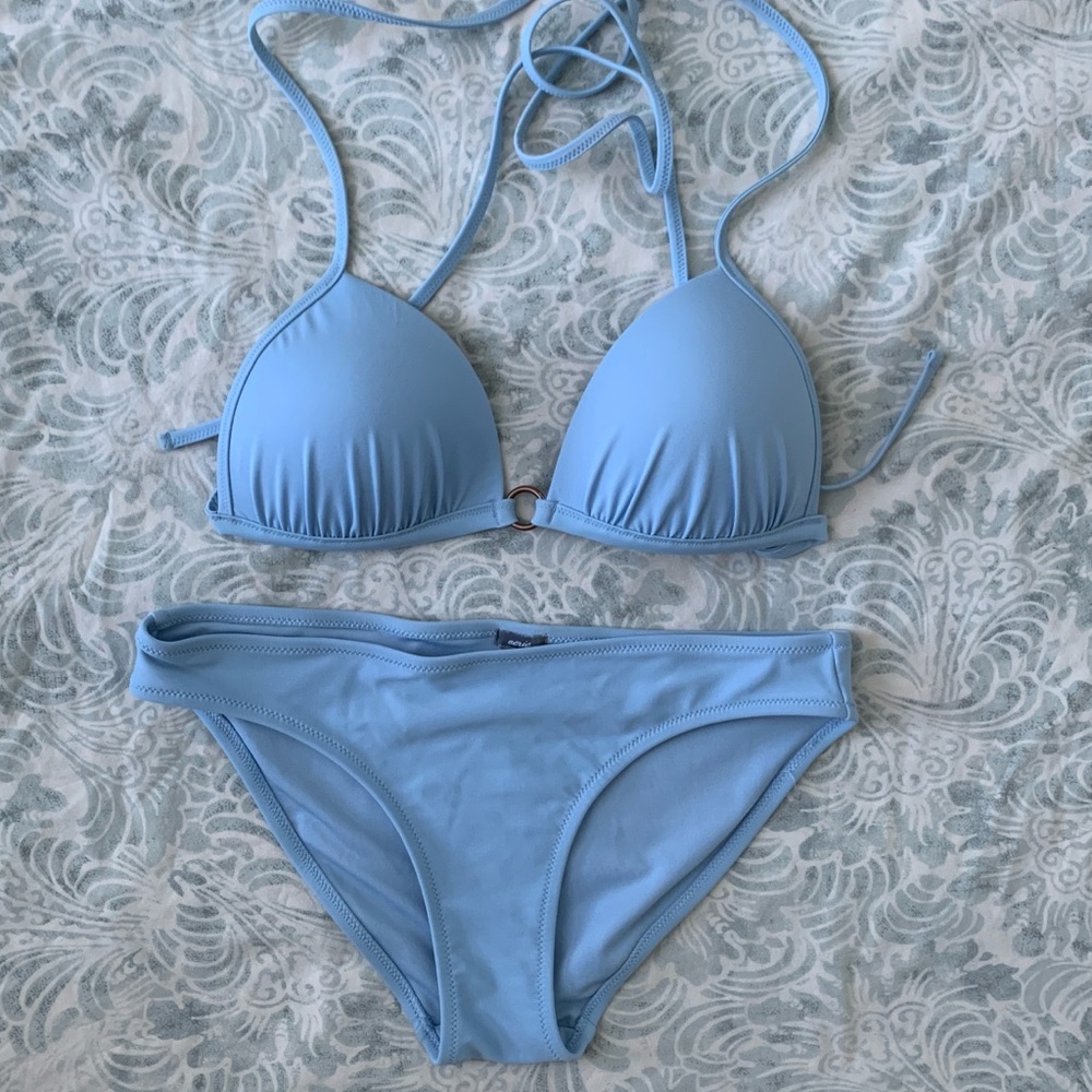 Aerie Perky Triangle Bikini Set Light Blue